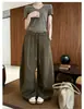 Pantalones de pierna ancha tipo globo con cordón, estilo coreano, de cintura alta, sueltos, versátiles, con retazos curvos, largos, para mujer, adelgazantes, nuevos de otoño