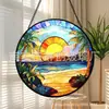 Pingente de vidro colorido pôr do sol na praia transfronteiriço, decoração de vidro para casa, decoração de janela, apanhador de sol para jardim