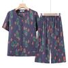Pijama de Verão para Mulheres Idosas, Algodão Puro Seda, Conjunto Cardigan de Manga Média para Mãe, Conjunto Casual de Duas Peças para Senhora Idosa/Avó