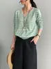 Suéter de Punto a Rayas Cuello en V Estilo Coreano No Devoluble Top Versátil Adelgazante para Mujer Y1494