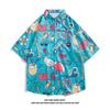 Camisa con Colgante para Hombre Estilo Americano Hawaiana Playa Plutton Guapo Retro Sabor de Hong Kong vintage Antigua Camisa Floral Camisa de Moda para Pareja