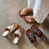 Zapatillas Exteriores Tejidas de Piel de Vaca de Primera Capa, Suaves y Cómodas, con Tacón de Gato, Sandalias de Tira Genuina de Cuero con Tacón Medio Grueso y Punta Redonda para Mujer, Modelo 2025