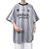 Camiseta de verano de moda de marca de moda suelta de moda de media manga de moda urbana de cuello redondo a rayas delgadas para hombre de uso diario nuevo