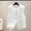 Cardigan Colete de Veludo Imitação de Visom Estilo Elegante para Mulheres Outono e Inverno Novo Top de Malha Solto Sem Mangas para Mulheres