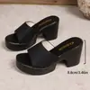 Chanclas de Tacón Alto de Comercio Exterior de Verano para Mujer, Estilo Temperamento de Mezclilla 2025 Nuevo Estilo Talla Grande Tacón Grueso Chanclas wish43