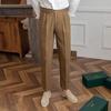 Calça de Sarja Reta com Fivela Paris para Homens, Moda Outono/Inverno, Calça Versátil Nápoles, Calça de Alfaiataria Cropped Retro