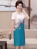Elegante vestido de verano estampado para mujeres de mediana edad y mayores, de longitud media, holgado, adelgazante, versátil, moderno, de manga corta