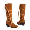 Botas de moda de tacón cuadrado para otoño e invierno, botas altas de punta redonda transfronterizas, botas de mujer de color liso talla grande, tacones altos versátiles para venta al por mayor, sin cordones