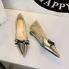 7200-H81 Hepburn Lujo Ligero Cuña Versátil Boca Baja Zapatos sin Cordones con Lazo, Zapatos Planos Elegantes de Punta Fina para Mujer