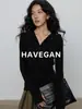 Camada Base de Manga Longa Yu Jian HAVEGAN/Lã Tencel para Mulheres 2026 Novo Estilo Gola Henley Slim Fit Tecido Elástico