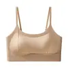 Roupa íntima sem costura para mulheres com seios pequenos, sutiã push-up respirável de seda gelada com bojo fixo, camisola fina de verão com design de costas cruzadas
