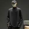 Camiseta de Lana y Seda de Doble Cara de Peso Pesado para Hombre, Manga Larga, Cuello Semi Alto, Capa Base, Forro Polar, Cálida Camisa de Otoño con Cuello Medio