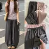 Pantalones grises suaves de pierna ancha con protección solar para mujer, estilo fino de verano, corte casual suelto coreano, talla petite, pantalones de pierna ancha relajados y frescos
