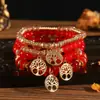 Amazon Joyería Conjunto de 4 Pulseras Multicapa con Colgante de Árbol de la Vida, Cuatro Pulseras Pulseras de Artesanía de Vidrio Dopamina