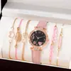 Nuevo Modelo Popular Reloj de Cuarzo para Mujer con Esfera Incrustada de Diamantes, Correa de Piel Sintética y Set de Pulsera, Disponible para Venta al por Mayor y Dropshipping