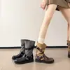 Botas Fascinação com Fivela ~ Fivela de Cinto Meia-Panturrilha Color Block Botas de Cavaleiro Botas Femininas 2026 Outono/Inverno Novas Botas Western Retrô Femininas