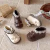 Botines de Encaje Plegables para Niña Otoño/Invierno Nuevo Estilo Lazo Niña Pequeña Suela Gruesa Antideslizante Botas de Princesa Botas Individuales para Niños