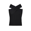 Sexy Camisola de Punto Cruzada para Mujer, Nuevo Verano 2026 Ajustada de Color Sólido sin Mangas Top Básico