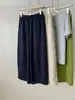 Calça Casual Wide Leg Estilo Coreano Tamanho Plus Size 120kg para Mulheres, Caimento Solto de Outono, Cintura Alta Elástica, Calça de Nove Pontos Color Block