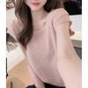 2025 Verão Popular Rosa Top Curto Solto e Estiloso Tricô de Seda Gelo de Manga Curta Francês Cobre Barriga Camiseta Fina