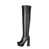 Novas botas de cano alto emagrecedoras estilo europeu e americano, botas de equitação, botas plataforma com saltos altos grossos, botas para boate, tamanhos 40-48, tamanhos grandes, para exportação