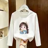 Camiseta de manga comprida para meninas, nova e estilosa, 2026 primavera e outono, blusa básica de algodão puro para meninas, top de outono fofo para crianças