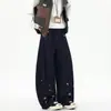 Jeans de corte holgado para hombre, bordados con dibujos, de pierna curva, con lavado retro americano y diseño de pierna ancha, perfectos para uso casual en las temporadas de primavera y otoño 2025