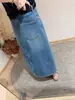Saia Jeans Retrô de Cintura Alta de Alta Qualidade Estilo Novo de Verão para Mulheres, Midi com Fenda Emagrecedora Casual