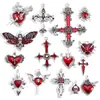 DIY Aleación de Goteo de Aceite Estilo Gótico Retro Colgante de Corazón con Alas Cruz Colgante para Pulsera Llavero W644