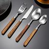 Cuchillo tenedor cuchara mango de madera Huali acero inoxidable 304 vajilla occidental juego de 5 piezas venta al por mayor restaurante hotel cuchara tenedor venta al por mayor