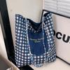 Bolsa de Lona Xadrez Americana Dupla Face Bolsa Tote Feminina para Trabalho Bolsa de Mão Retrô com Cores Contrastantes Primavera Nova Bolsa Familiar