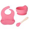 Conjunto Completo de Louças de Silicone para Bebê, Traje de Alimentação Infantil, Babador de Silicone, Colher de Silicone Anti-transbordamento com Cabo de Faia, Conjunto de Três Peças