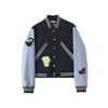 Chaqueta de Marca Moderna de Primavera y Otoño con Mangas de Cuero Americano Empalmadas Chaqueta de Béisbol para Hombres y Mujeres Chaqueta de Lana de Alto Gama con Bordado de Color Contrastante