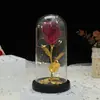 Nova Tampa de Vidro Luminosa Flor Artificial Rosa Flor Eterna Decoração Folha de Ouro Flor de Sabão Presente Ornamento LED de Mesa