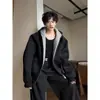 Sudadera con capucha de cárdigan casual simple estilo coreano para otoño 2025 para hombre, prenda exterior versátil de corte holgado, color liso, a la moda, con un toque de alta gama