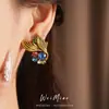 Pendientes de botón vintage de plata con diamantes y diseño plisado, exquisitos pendientes de estilo retro de nicho, sensación de lujo ligero y alta gama