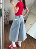Chao Li tiene en stock jeans cropped de retazos con estampado de estrellas para mujer, pantalones casuales rectos anchos de verano holgados para adelgazar