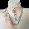 Ygm Renda Laço Gola Acessório Sino de Cachorro Gargantilha Coleira para Mulheres Doce Cool Menina Macia Fresca e Doce
