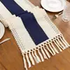 Camino de mesa de algodón verde salvia con borlas, tejido calado, estilo bohemio, decoración para mesa de cocina de granja