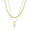 Collar de Cadena para Clavícula Versátil de Doble Capa de Acero de Titanio con Colgante de Zircón en Forma de Gota Chapado en Oro de 18 Quilates Suministro Directo Transfronterizo Europeo y Americano Iins
