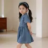 Vestido de Verão 2026 Mdd Cross-Border para Meninas, Gola Alta, Manga Curta, Jeans Lavado Macio, Vestido Princesa Infantil para Crianças Pequenas