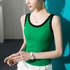 Camiseta sin mangas con costuras en color contrastante para mujer, corte ajustado, adelgazante, estilo coreano que reduce la edad, primavera/verano 2023, estilo occidental, combinable con todo, chaleco de verano