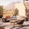 Sofá de Rattan para Exterior Pátio Pousada Piscina Varanda Retrô Villa de Lazer Jardim Ao Ar Livre Móveis à Prova d'Água Proteção Solar