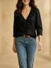 Novas roupas femininas europeias e americanas transfronteiriças na Amazon: top liso de manga longa com decote V e babados, elegante, justo ao corpo, versátil