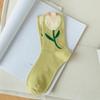 Calcetines para Mujer Flor Pequeña Tridimensional Media Caña Flor de Tulipán Japonesa Calcetines de Algodón Pequeños Frescos Estilo Universitario Color Sólido Calcetines Modernos