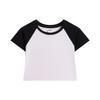 Camiseta corta de mujer 230G color americano contrastante manga raglán corta tendencia coreana para chicas jóvenes top ajustado ajustado ajustado mujer