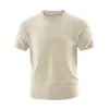 Camiseta de Punto Tipo Lino Lyocell de Manga Corta Verano Moderna Simple para el Trabajo Textura Rayas Camiseta para Hombre Elástica En Stock