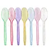 Cuchillo, Tenedor y Cuchara de Cristal Transparente con Polvo Dorado, Cuchillo, Tenedor y Cuchara Desechables para Fiesta, Fiesta de Cumpleaños, Decoración de Fiesta, Tenedor para Pastel y Postre