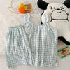Pijama de Tricô Jacquard com Suspensório Novo Estilo de Verão para Meninas com Bojos Fixos Shorts Conjunto de Roupa para Casa Feminina