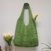 Bolsa de Punto Vintage de Malla Hueca Simple Tejida Bolso de Hombro para Mujer Bolsos Bolso de Mano de Lana Bolsa de Compras
